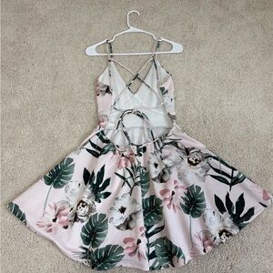 Trac Pink and Green Floral Dress